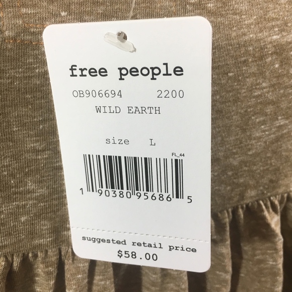FREE PEOPLE Brown Tee Top Size L - Picture 6 of 6